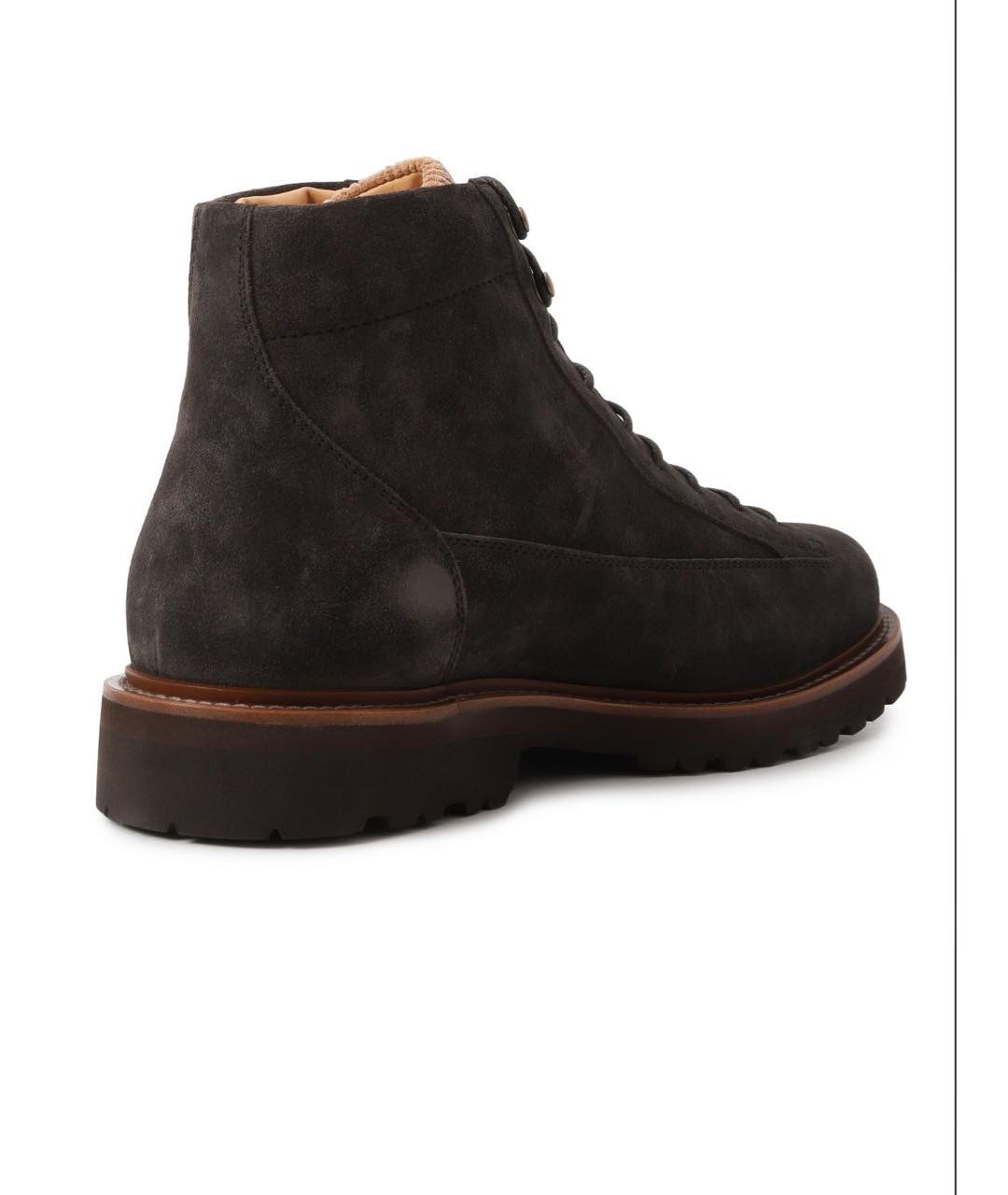 BRUNELLO CUCINELLI Антрацитовые кожаные высокие ботинки, фото 7