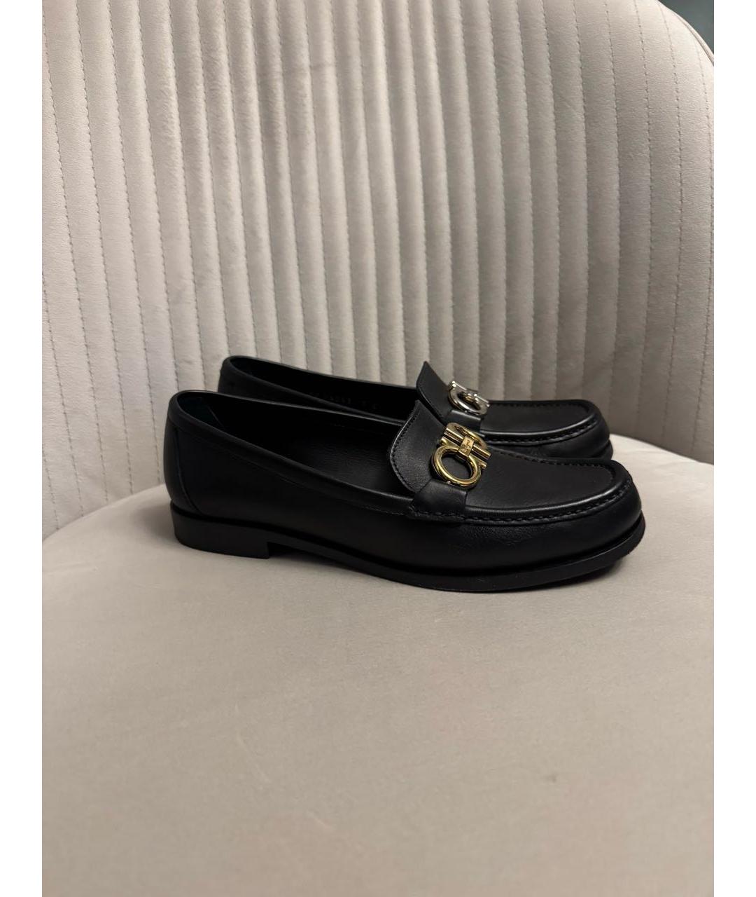 FERRAGAMO Черные кожаные лоферы, фото 5
