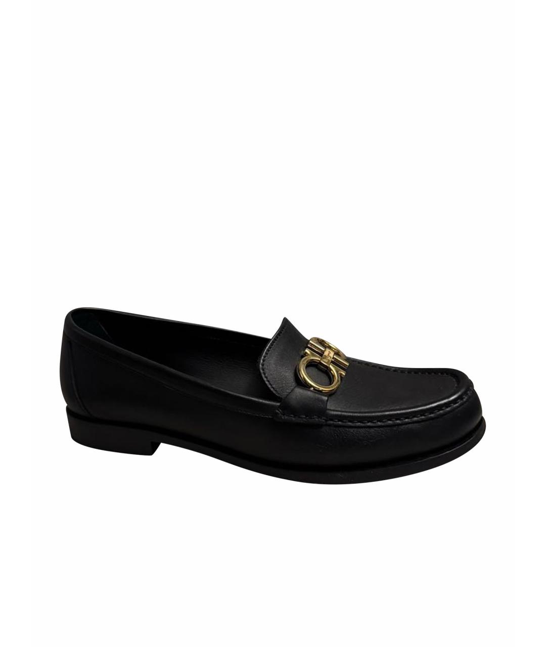 FERRAGAMO Черные кожаные лоферы, фото 1