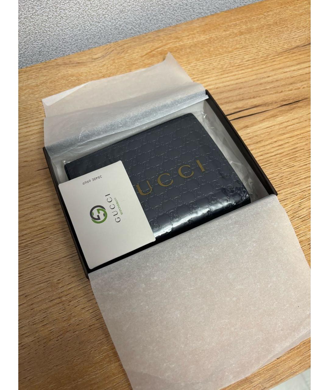 GUCCI Темно-синий кожаный кошелек, фото 8