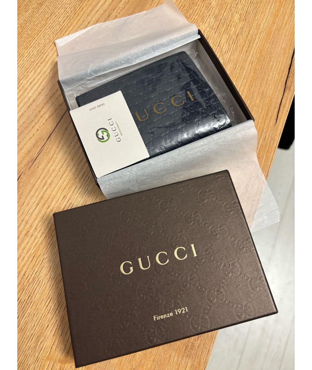 GUCCI Темно-синий кожаный кошелек, фото 6