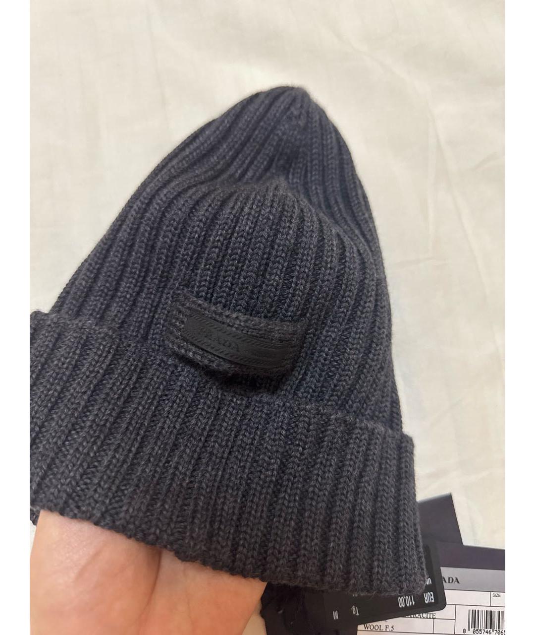 PRADA Антрацитовая шерстяная шапка, фото 3
