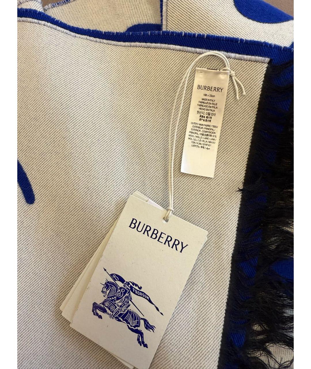 BURBERRY Синий шерстяной шарф, фото 6