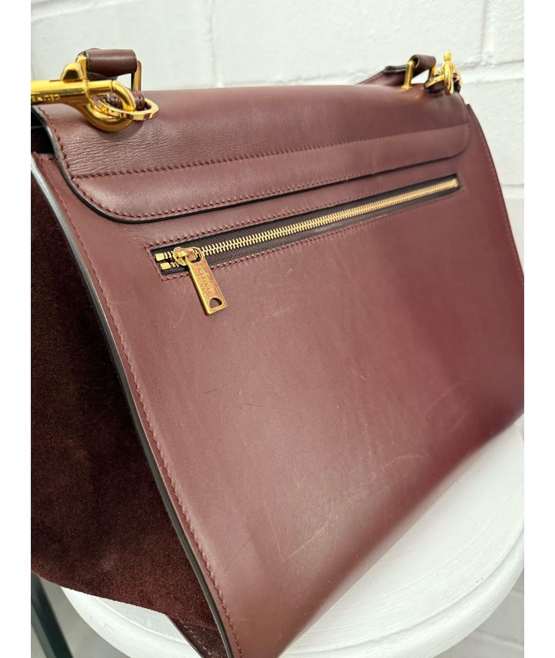 CELINE Бордовая кожаная сумка с короткими ручками, фото 3