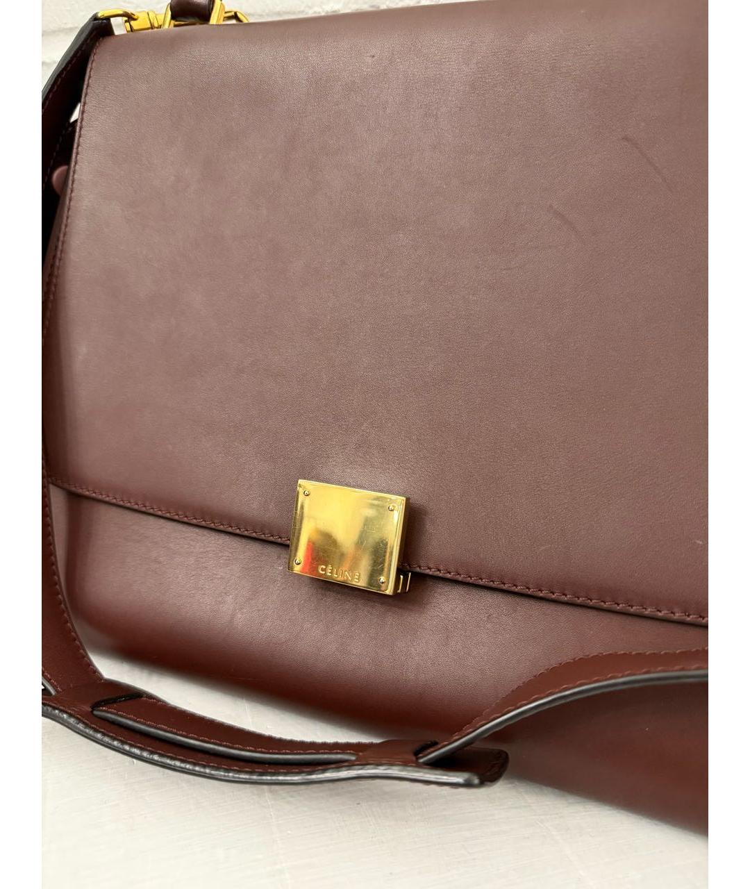 CELINE Бордовая кожаная сумка с короткими ручками, фото 5