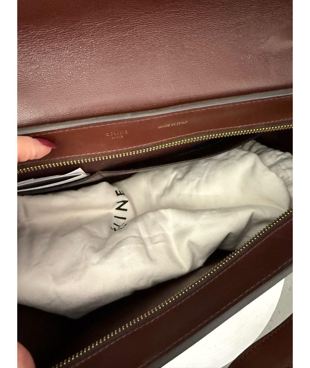 CELINE Бордовая кожаная сумка с короткими ручками, фото 2