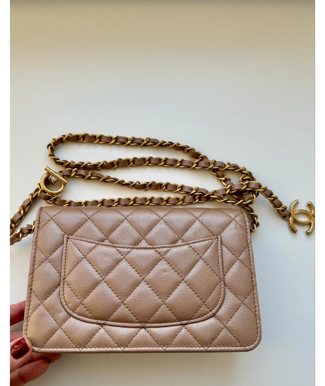 CHANEL Бежевая кожаная сумка через плечо, фото 3
