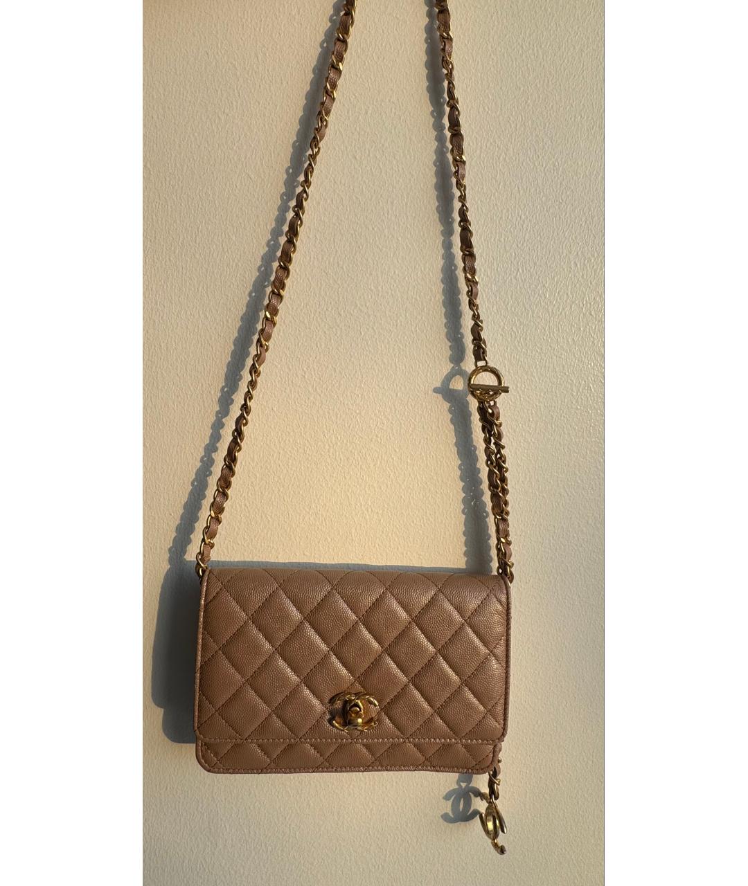 CHANEL Бежевая кожаная сумка через плечо, фото 9