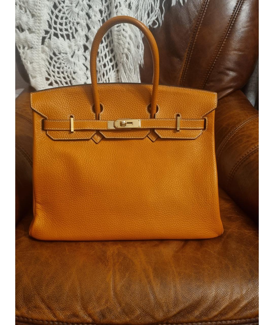 HERMES Оранжевая кожаная сумка тоут, фото 8