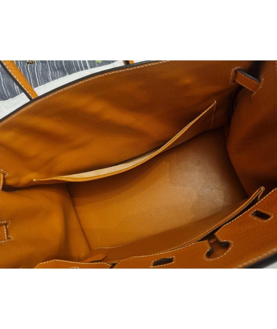 HERMES Оранжевая кожаная сумка тоут, фото 4