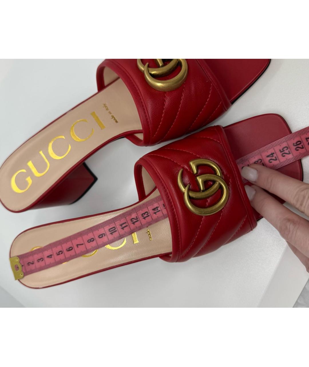 GUCCI Красные кожаные мюли, фото 5