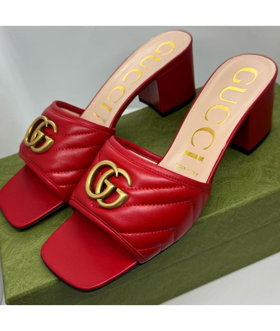 GUCCI Красные кожаные мюли, фото 3