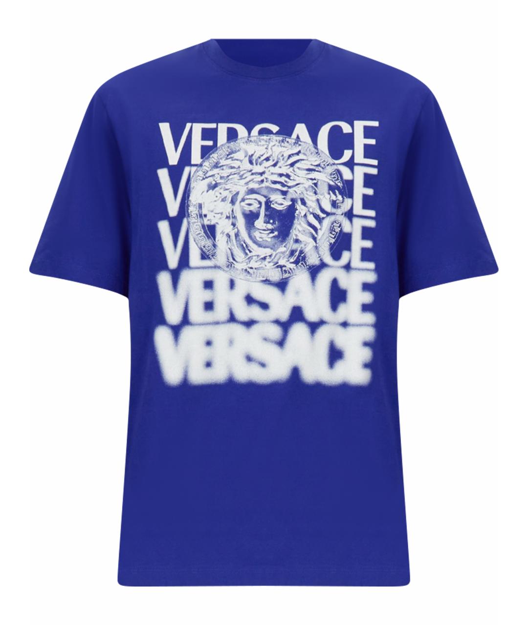 VERSACE Синяя хлопковая футболка, фото 1