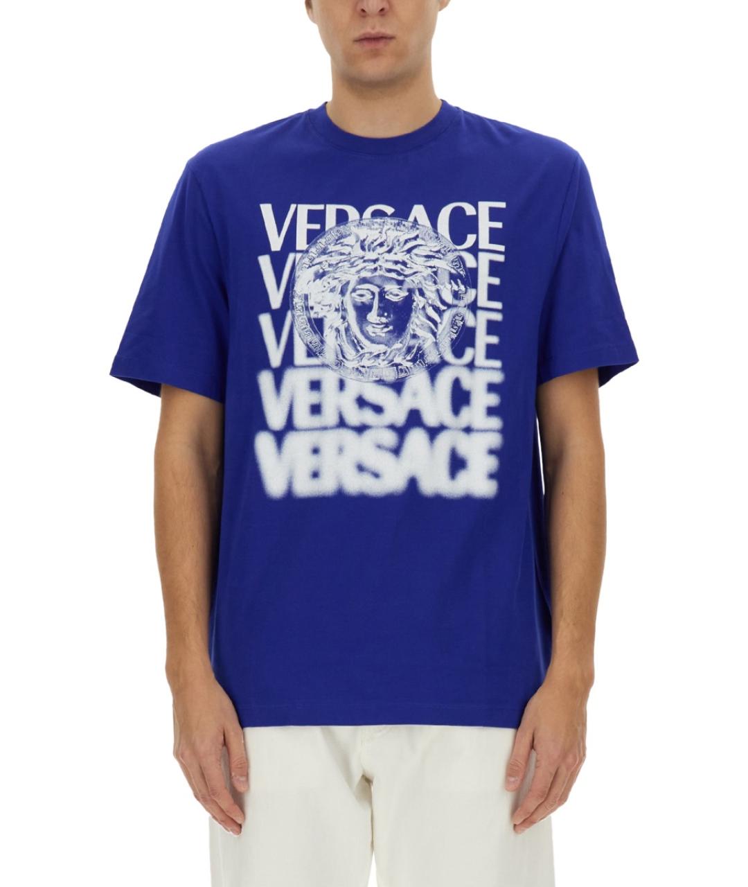 VERSACE Синяя хлопковая футболка, фото 5