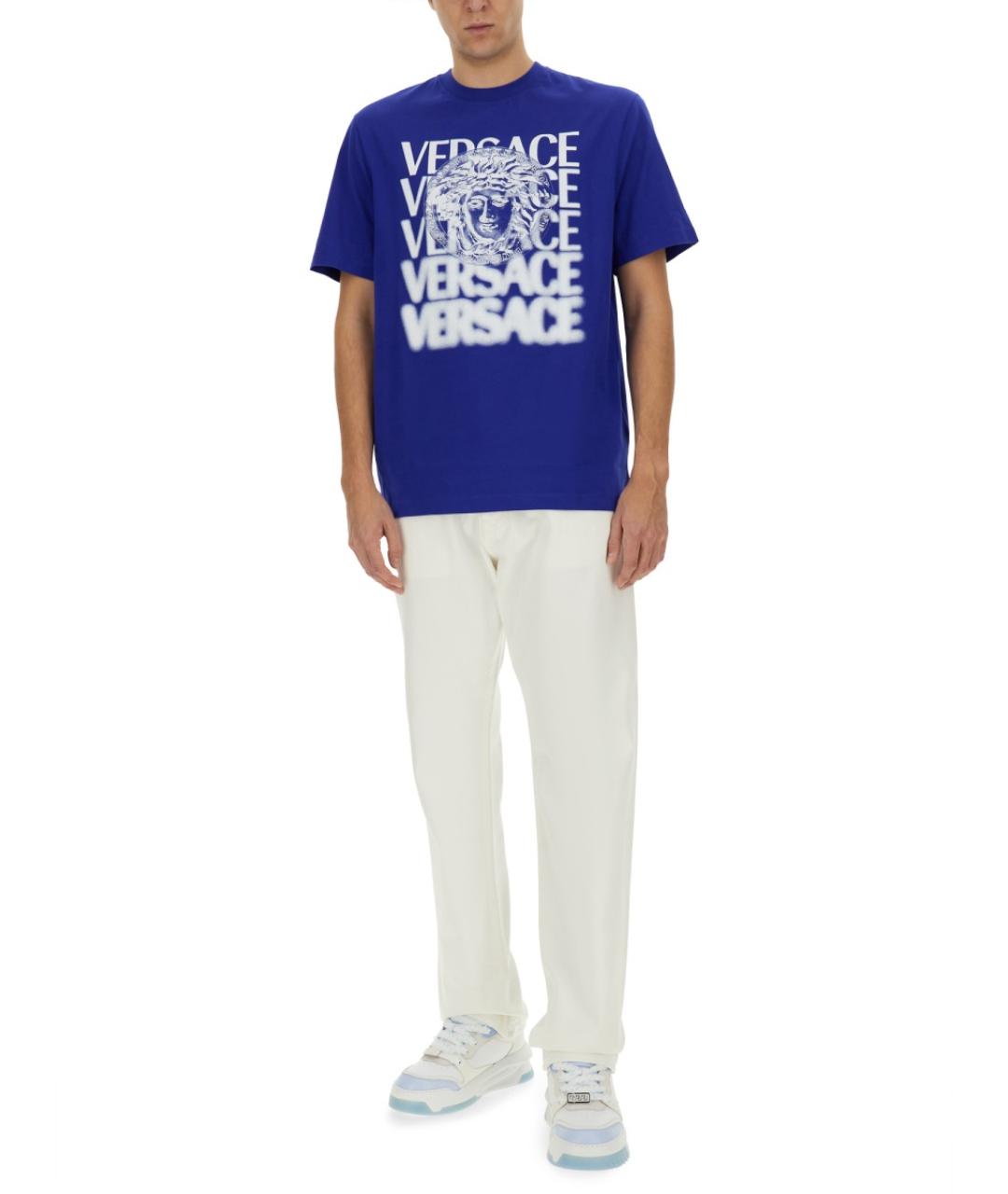 VERSACE Синяя хлопковая футболка, фото 2