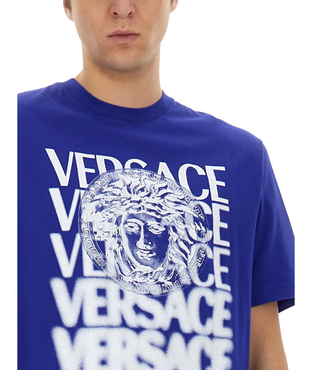 VERSACE Синяя хлопковая футболка, фото 4