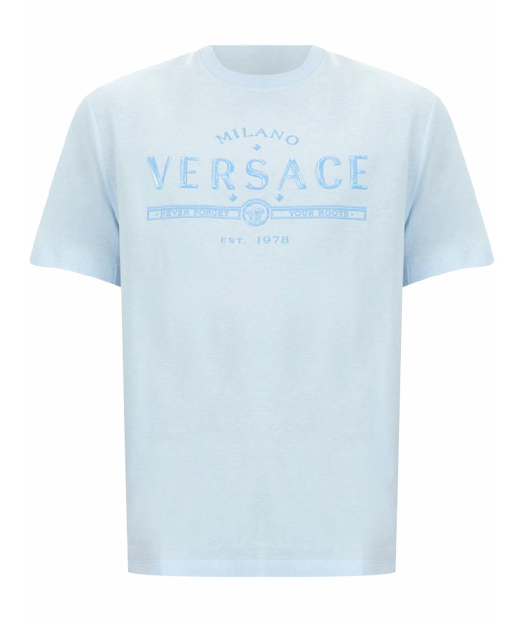 VERSACE Голубая хлопковая футболка, фото 1