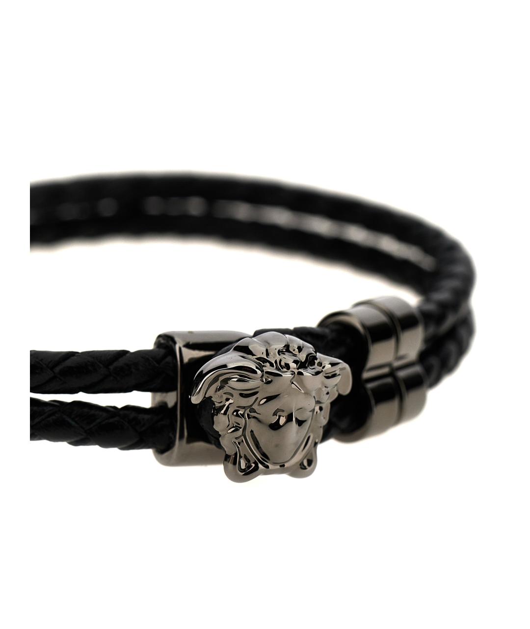VERSACE Черный кожаный браслет, фото 3