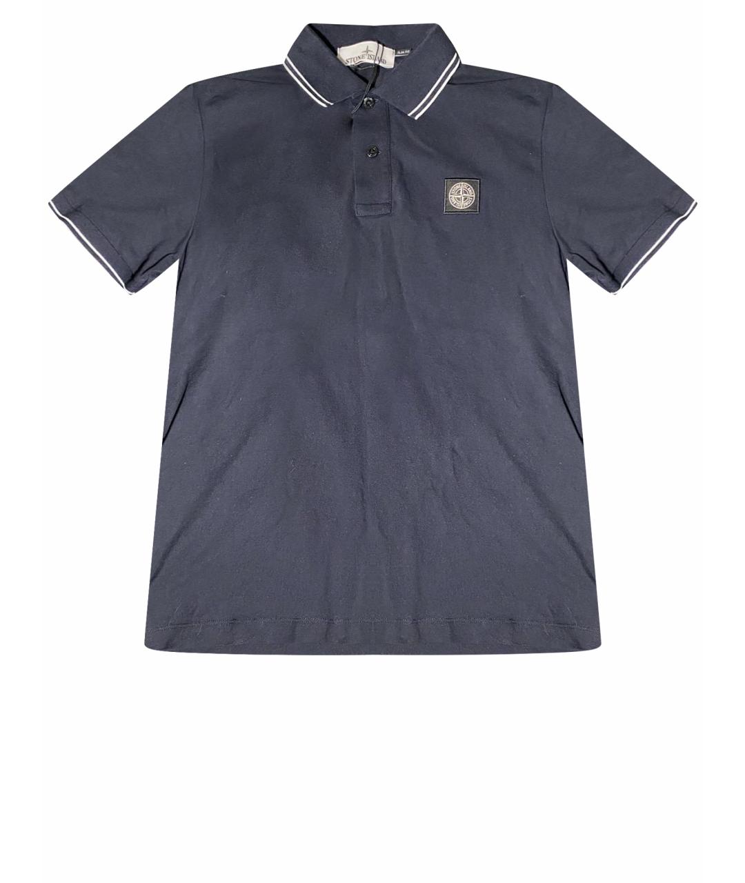 STONE ISLAND Темно-синее хлопковое поло с коротким рукавом, фото 1