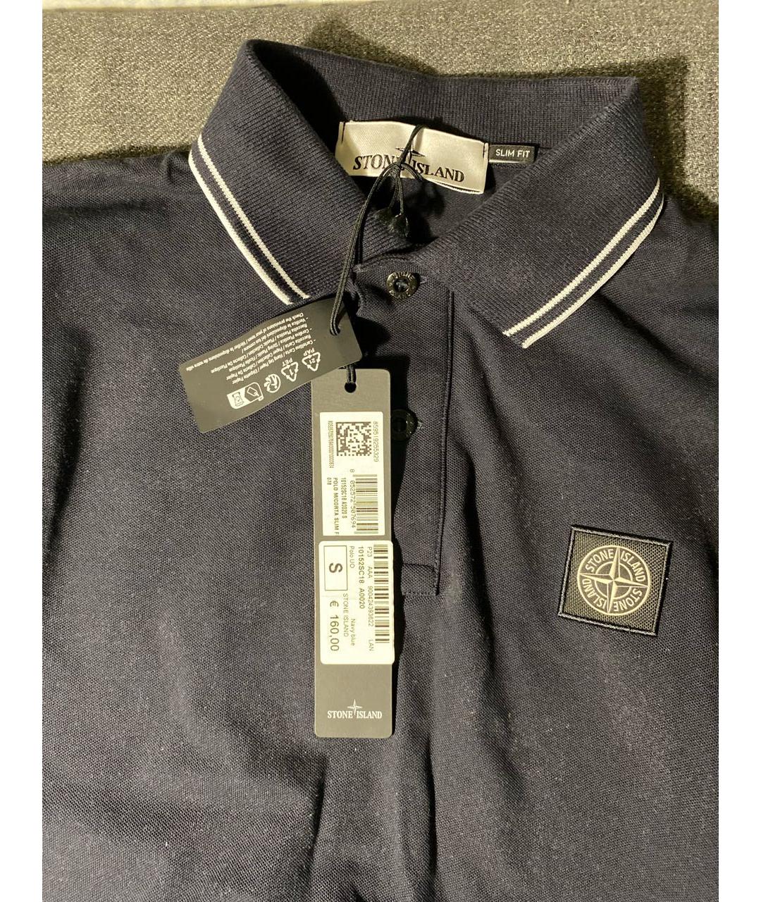 STONE ISLAND Темно-синее хлопковое поло с коротким рукавом, фото 3