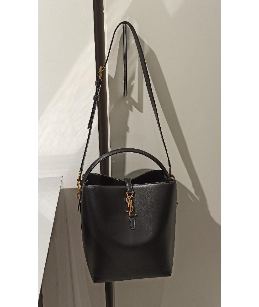 SAINT LAURENT Черная кожаная сумка с короткими ручками, фото 7