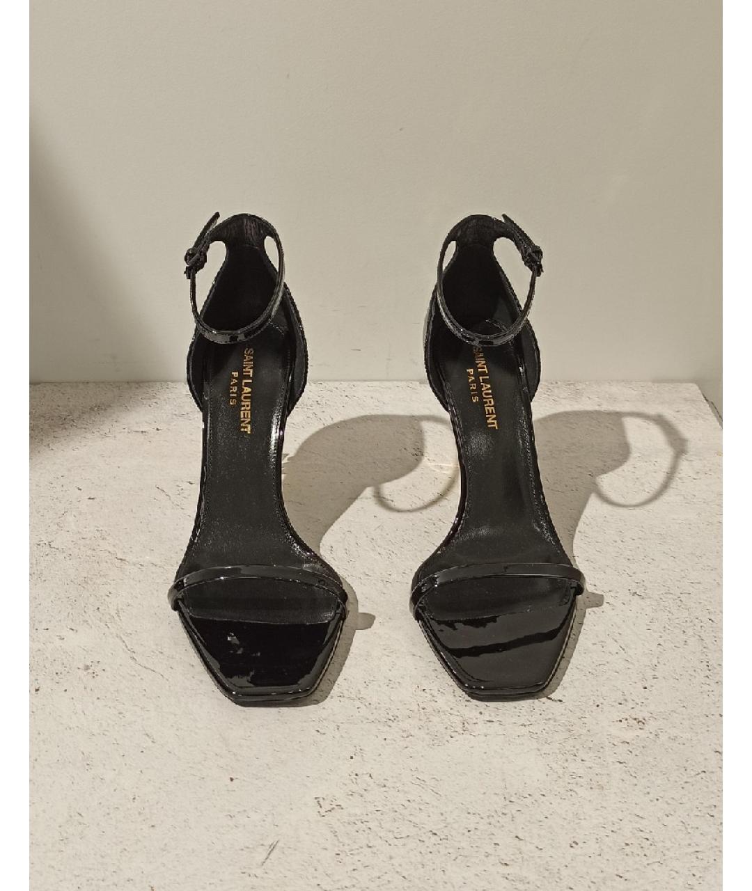SAINT LAURENT Черные босоножки из лакированной кожи, фото 2