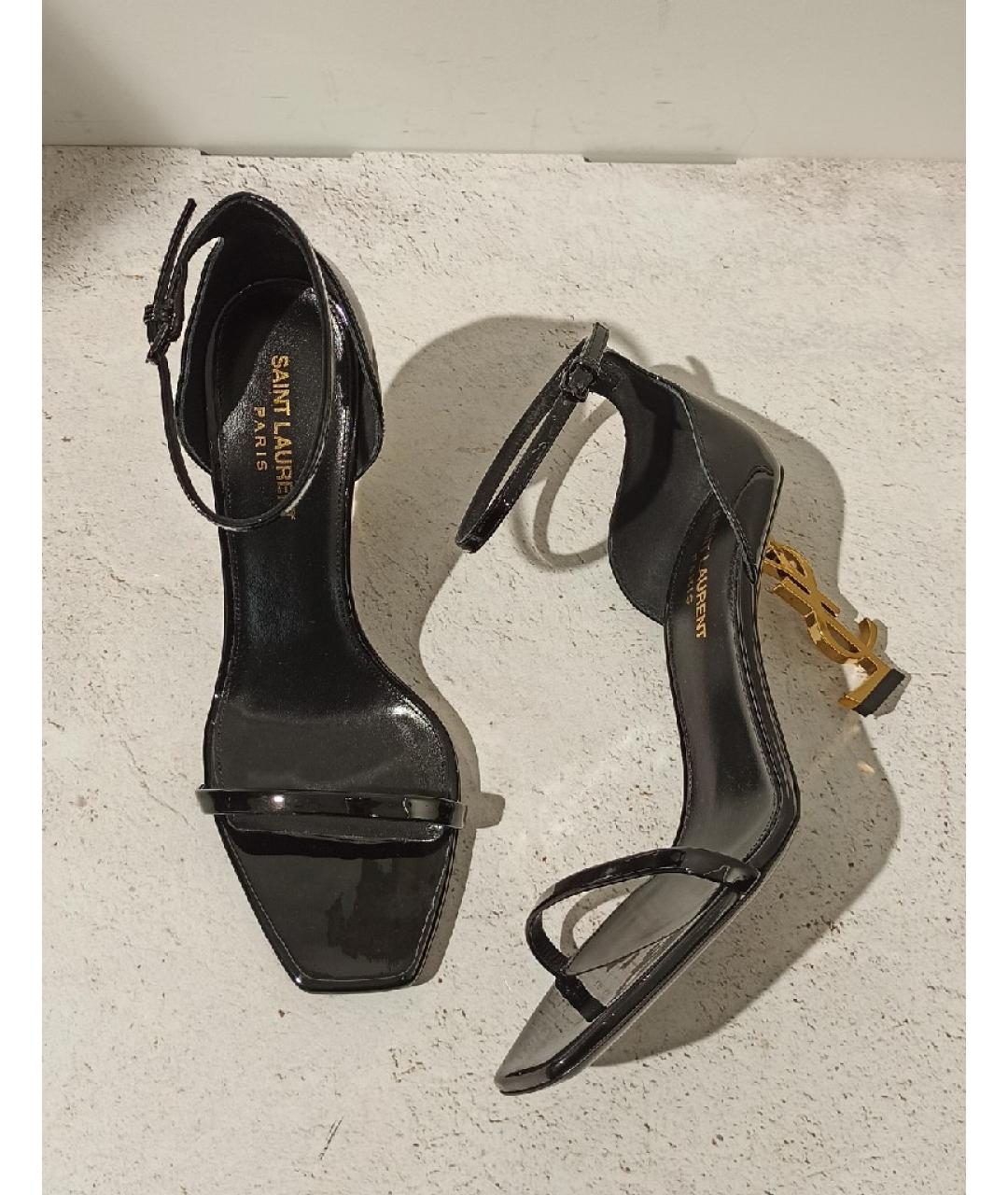 SAINT LAURENT Черные босоножки из лакированной кожи, фото 4