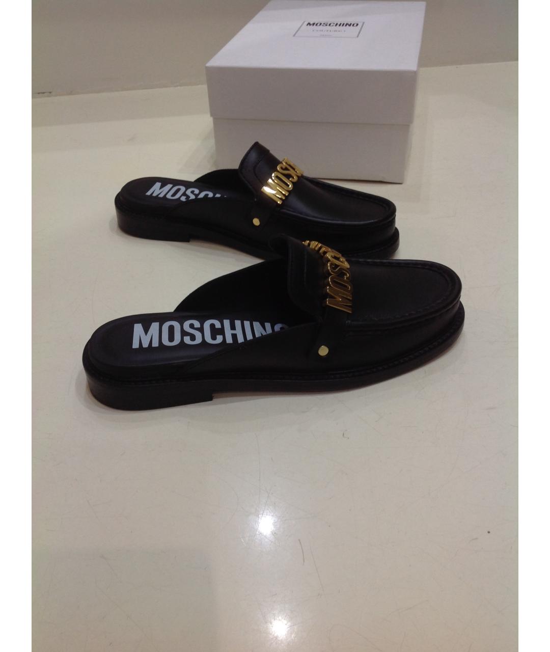 BOUTIQUE MOSCHINO Черные кожаные мюли, фото 3