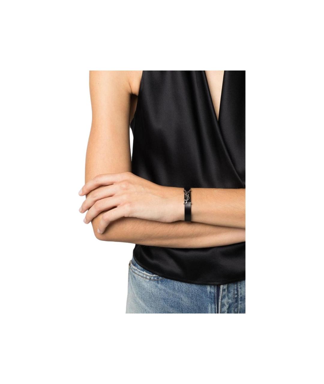 SAINT LAURENT Черный кожаный браслет, фото 2