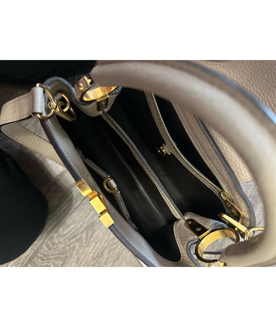 LOUIS VUITTON Бежевая кожаная сумка с короткими ручками, фото 4