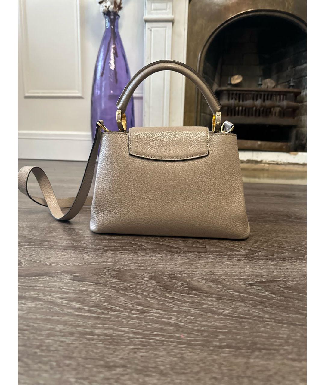 LOUIS VUITTON Бежевая кожаная сумка с короткими ручками, фото 3