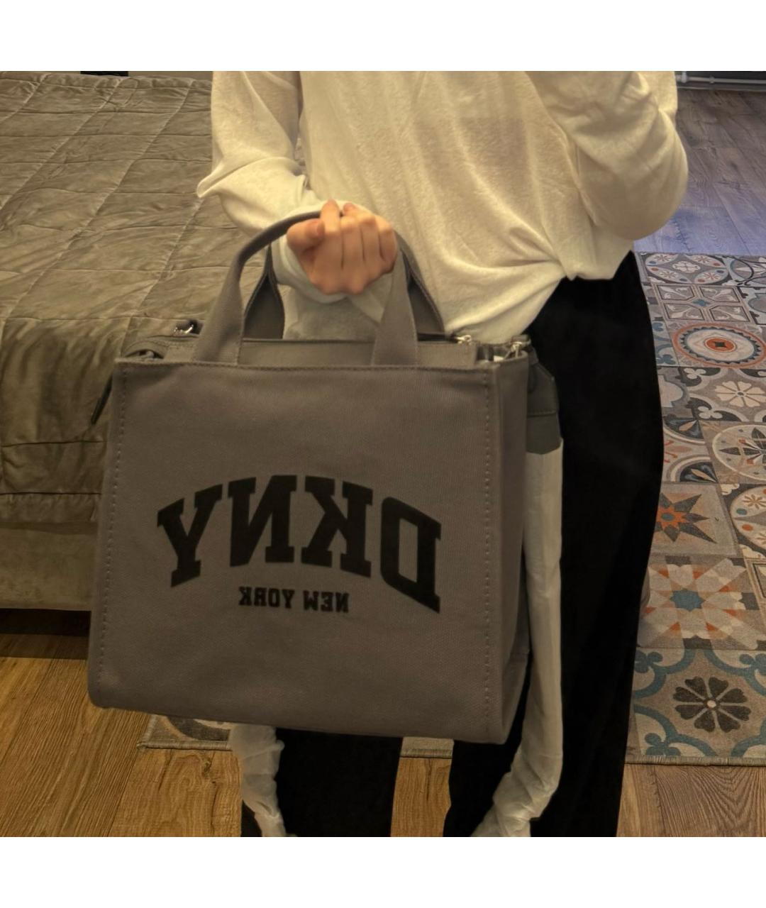 DKNY Антрацитовая тканевая сумка тоут, фото 6