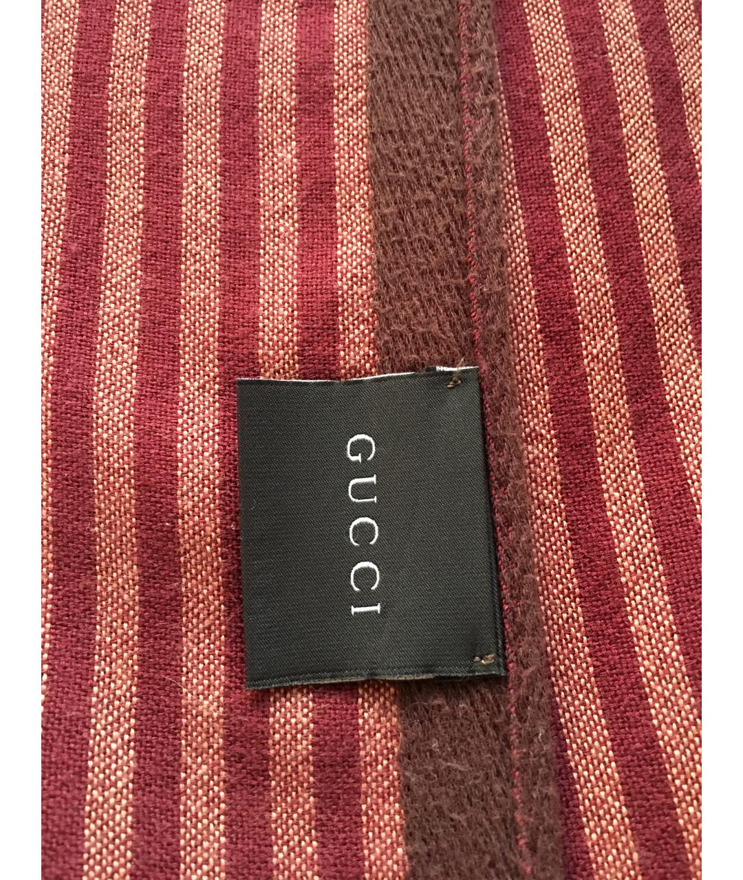 GUCCI Бордовый хлопковый шарф, фото 2