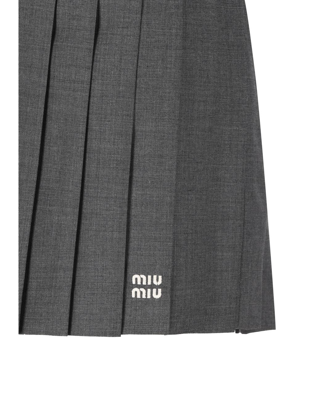 MIU MIU Серая шерстяная юбка мини, фото 2