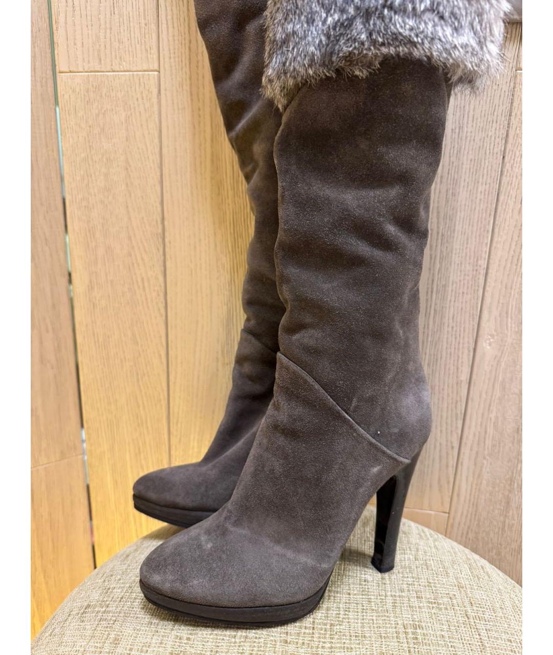 GIUSEPPE ZANOTTI DESIGN Серые нубуковые ботфорты, фото 4