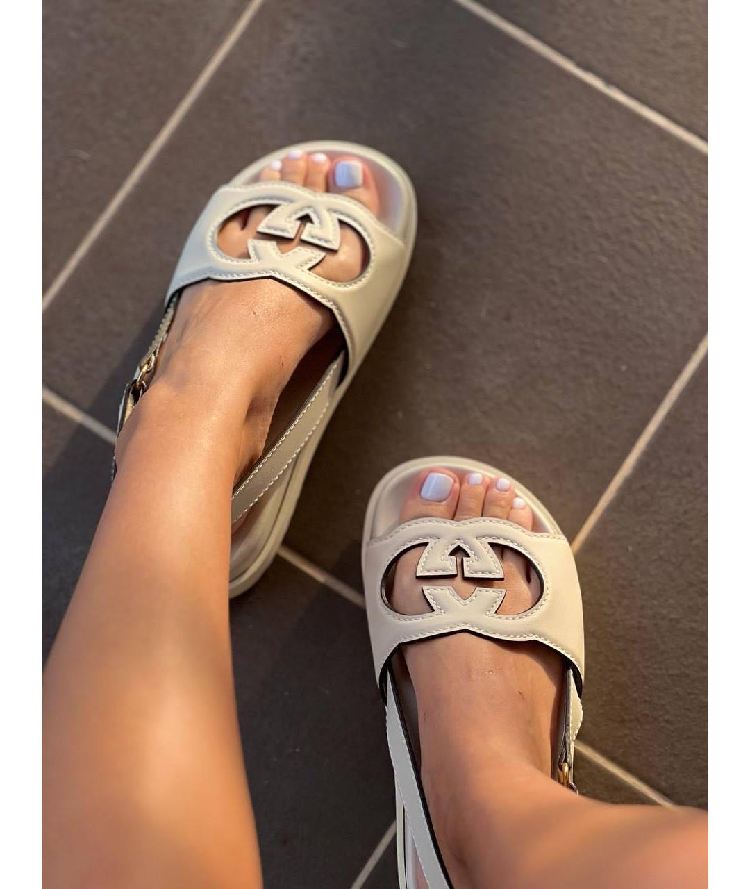 GUCCI Бежевые кожаные сандалии, фото 6