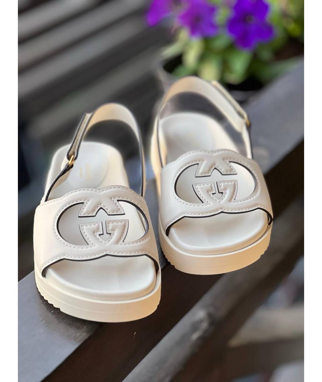 GUCCI Бежевые кожаные сандалии, фото 3