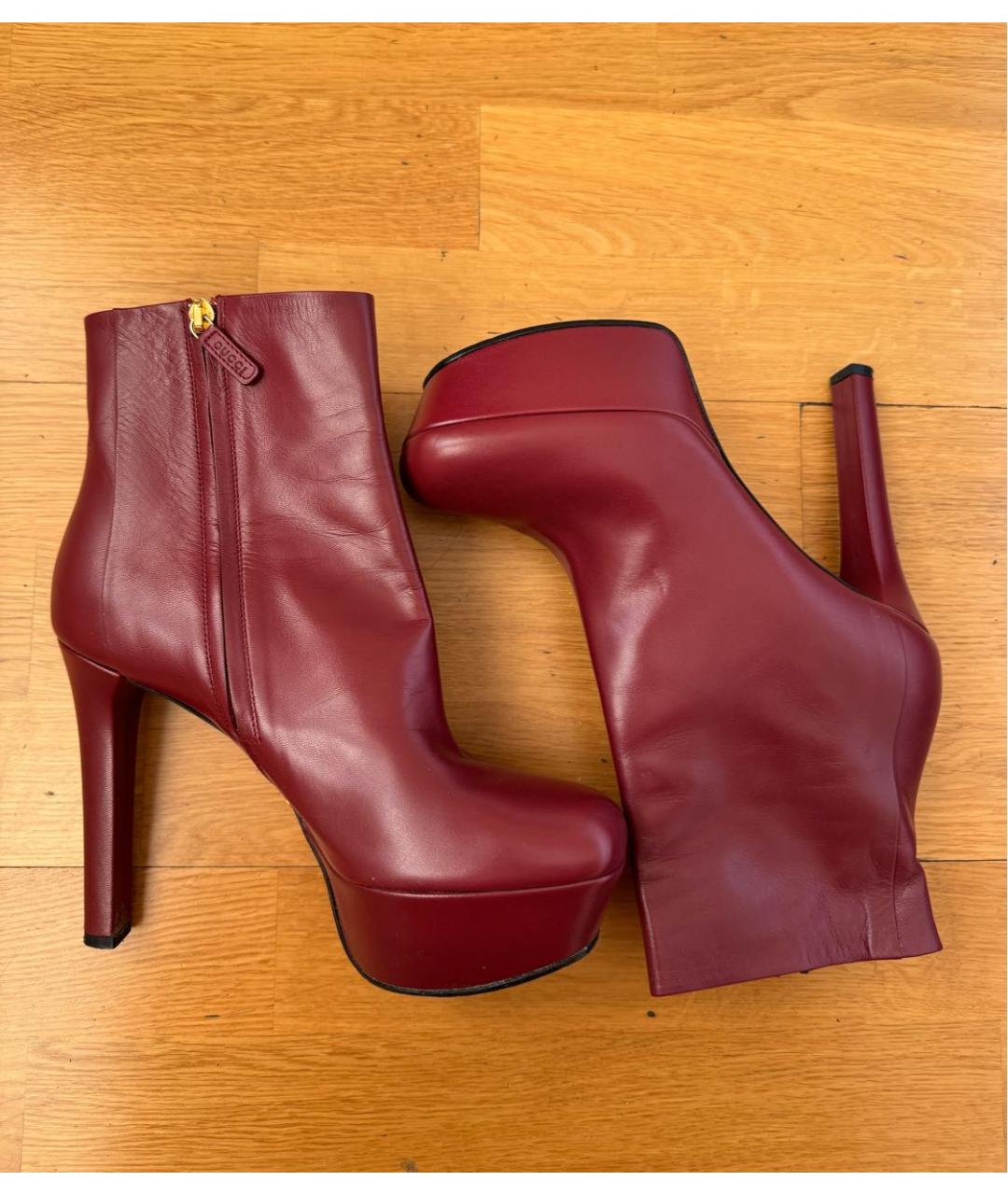 GUCCI Бордовые кожаные ботильоны, фото 5