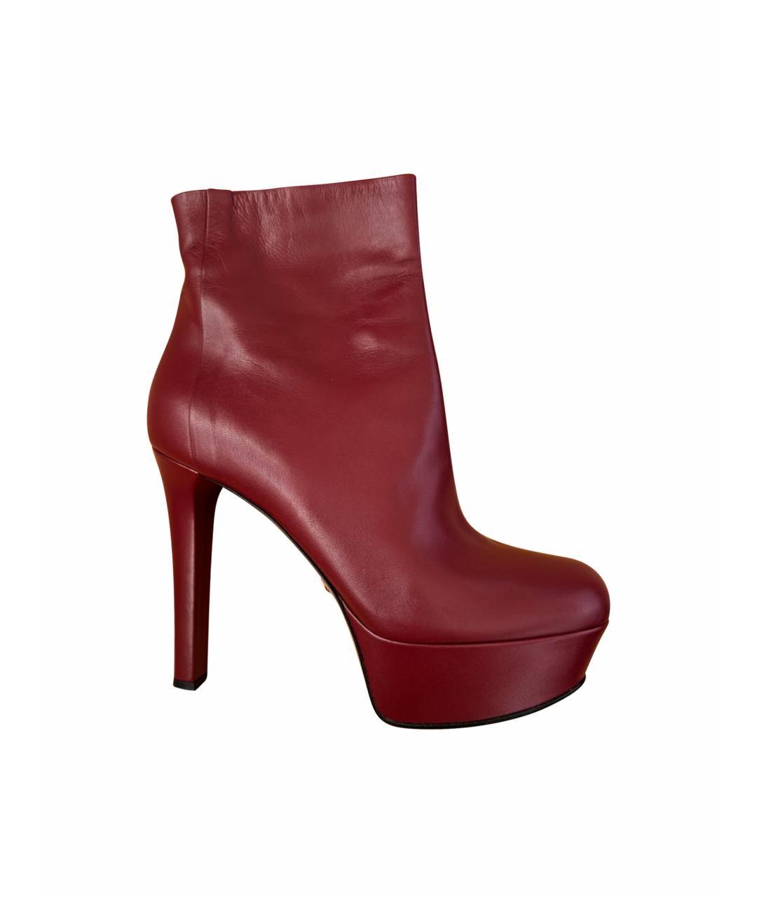 GUCCI Бордовые кожаные ботильоны, фото 1