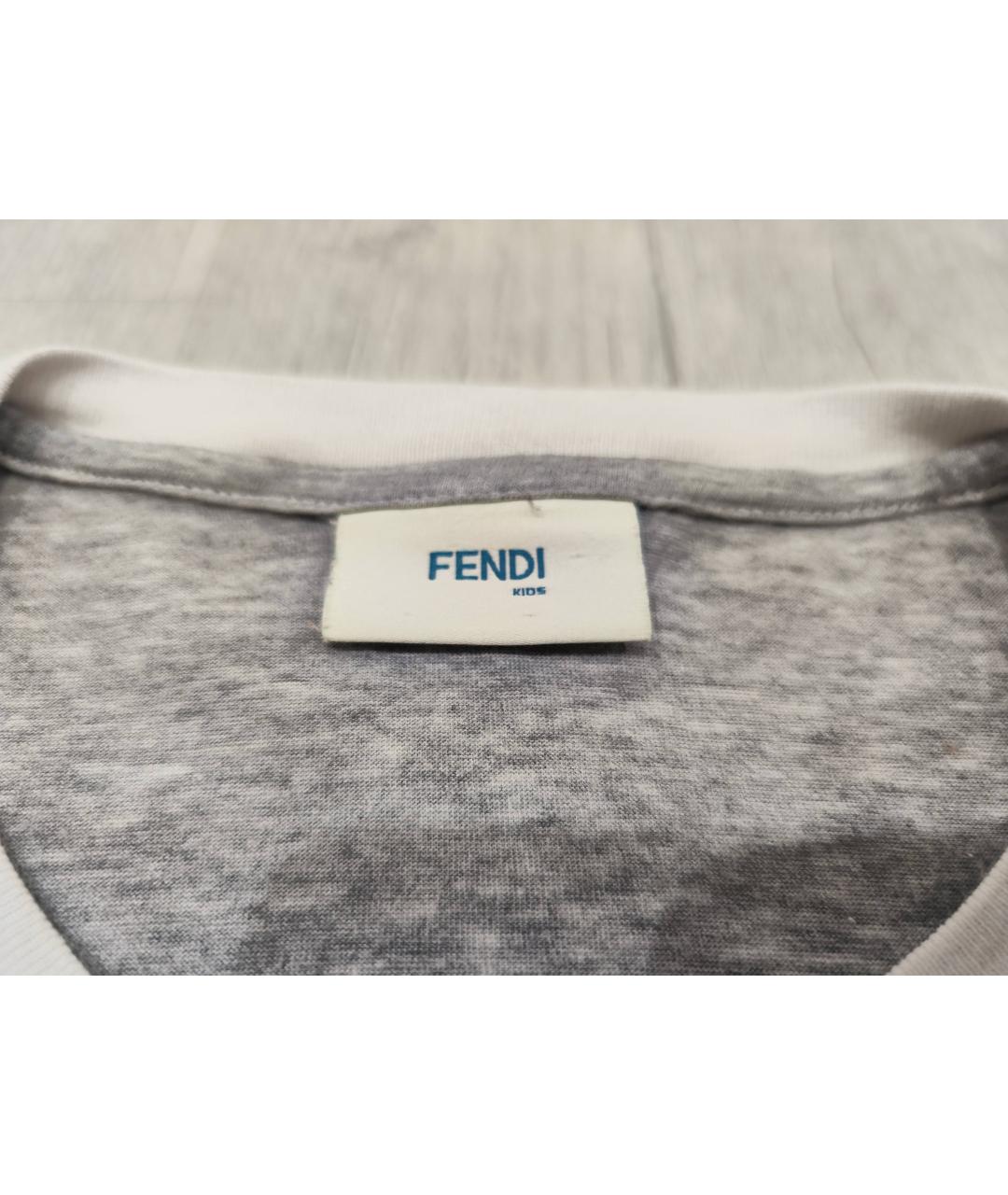 FENDI KIDS Серая хлопковая детская футболка, фото 3