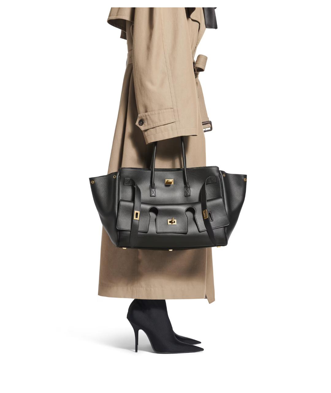 BALENCIAGA Черная кожаная сумка тоут, фото 5