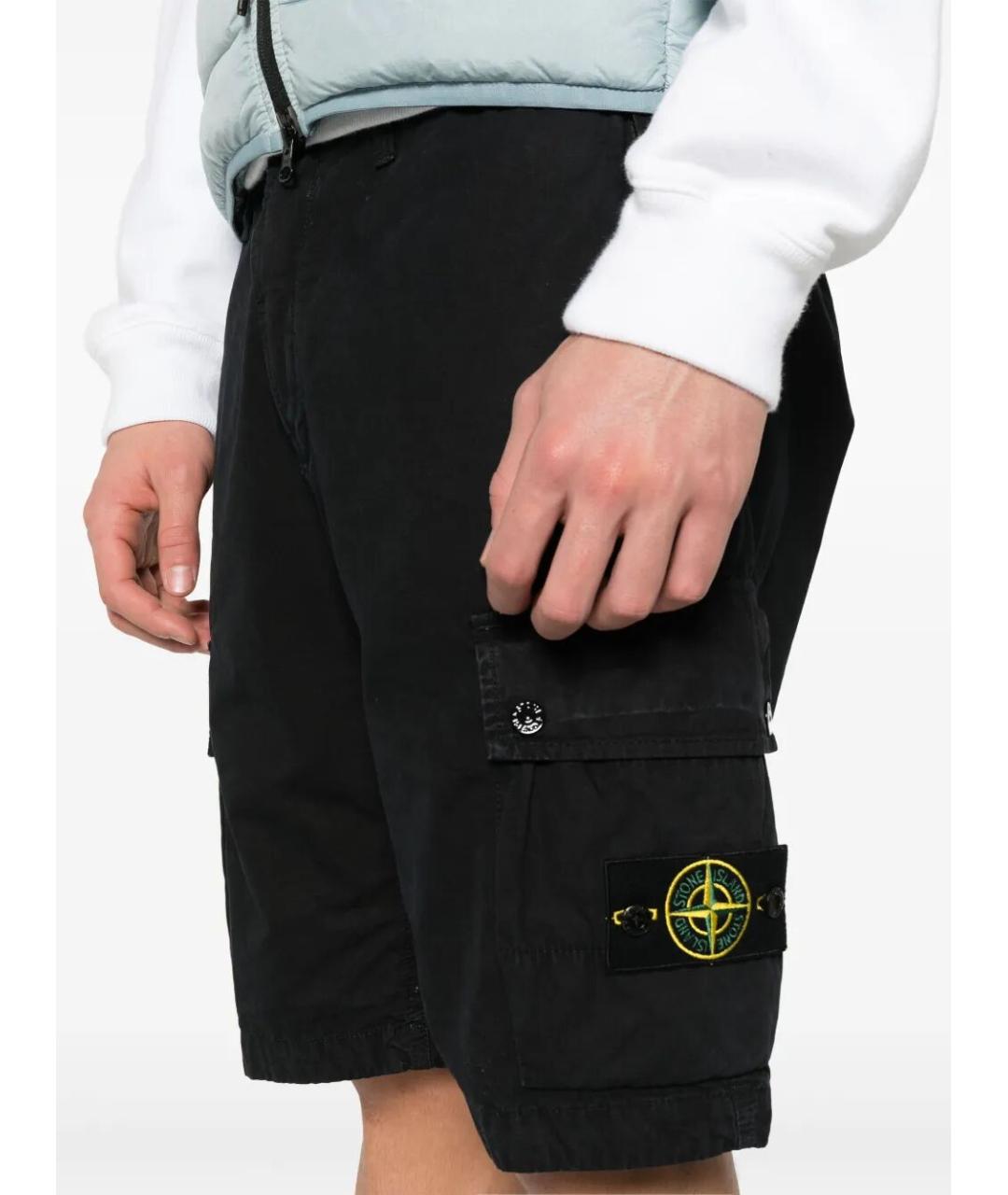 STONE ISLAND Черные хлопковые шорты, фото 4
