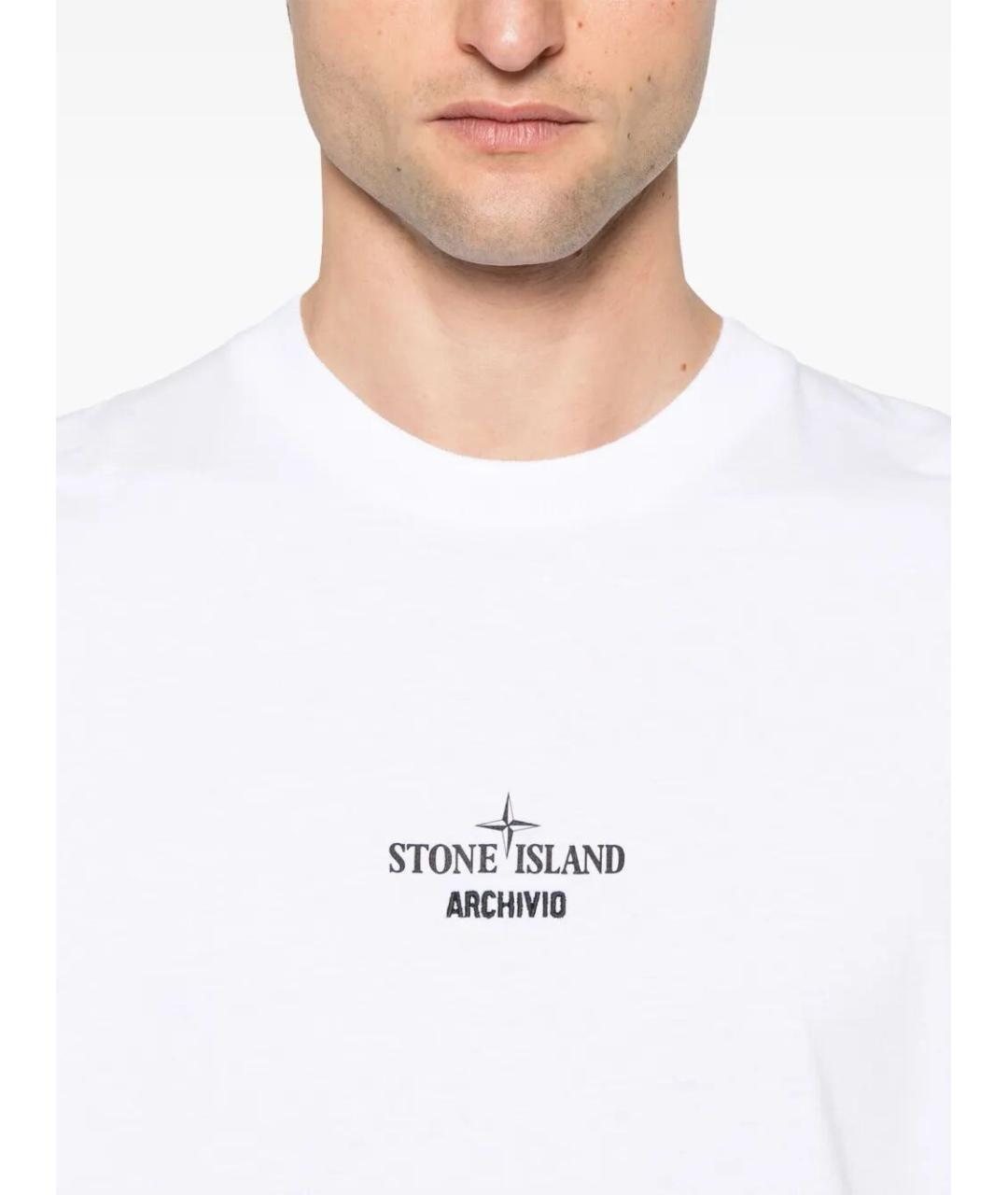 STONE ISLAND Белая хлопковая футболка, фото 4