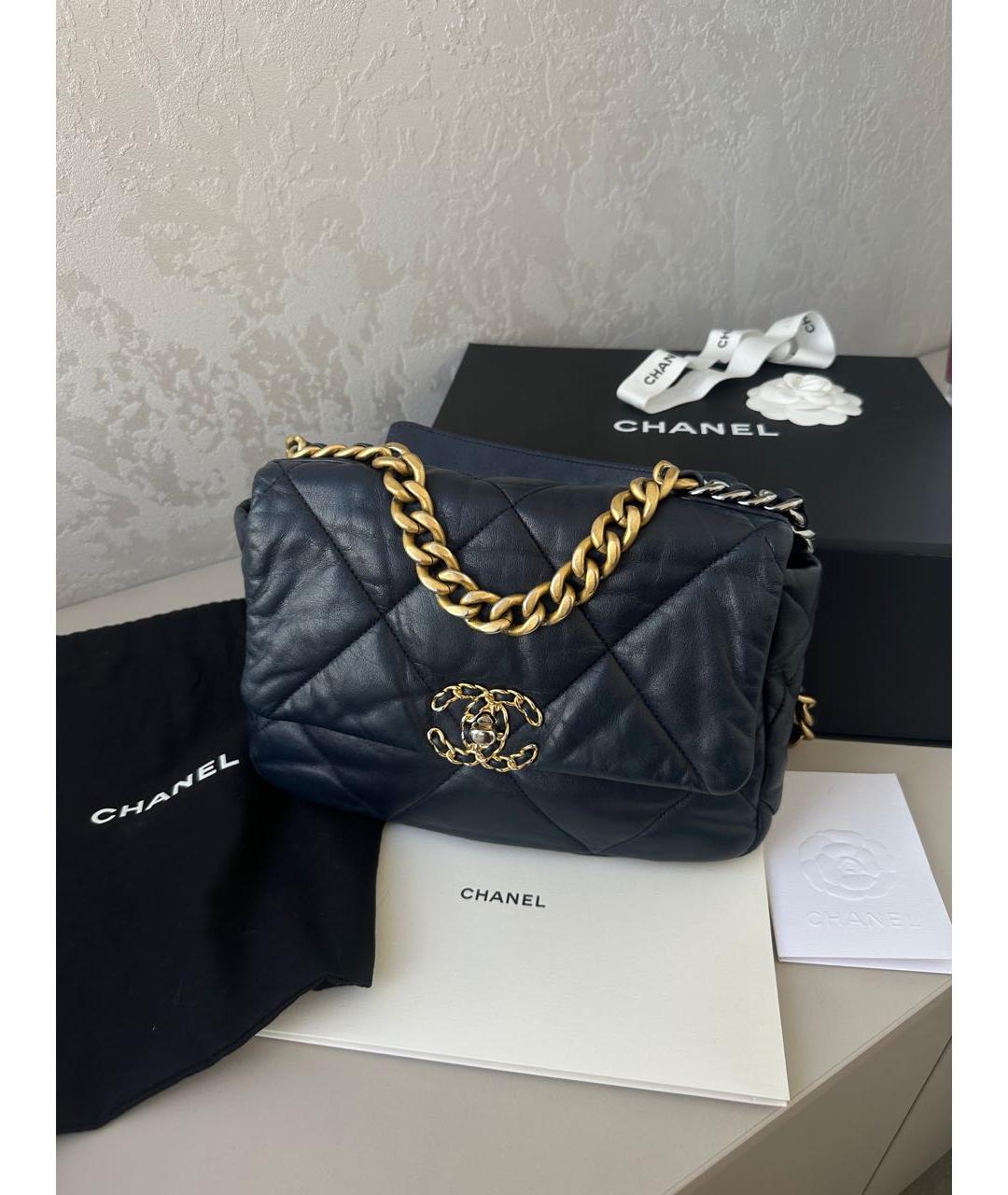 CHANEL Темно-синяя кожаная сумка через плечо, фото 5