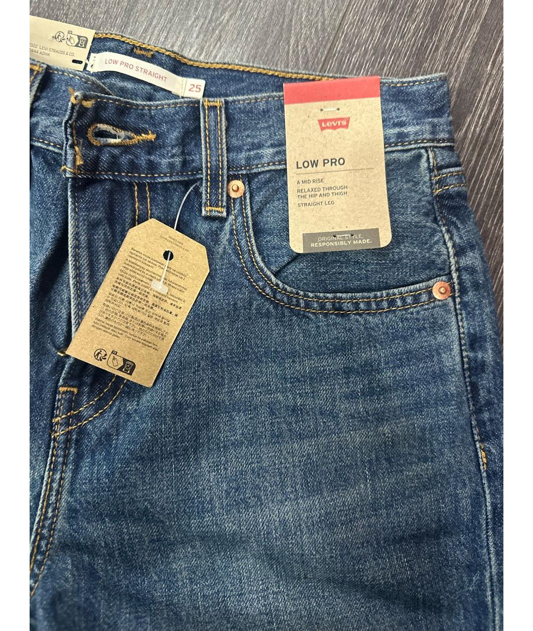 LEVI'S Темно-синие хлопковые прямые джинсы, фото 4