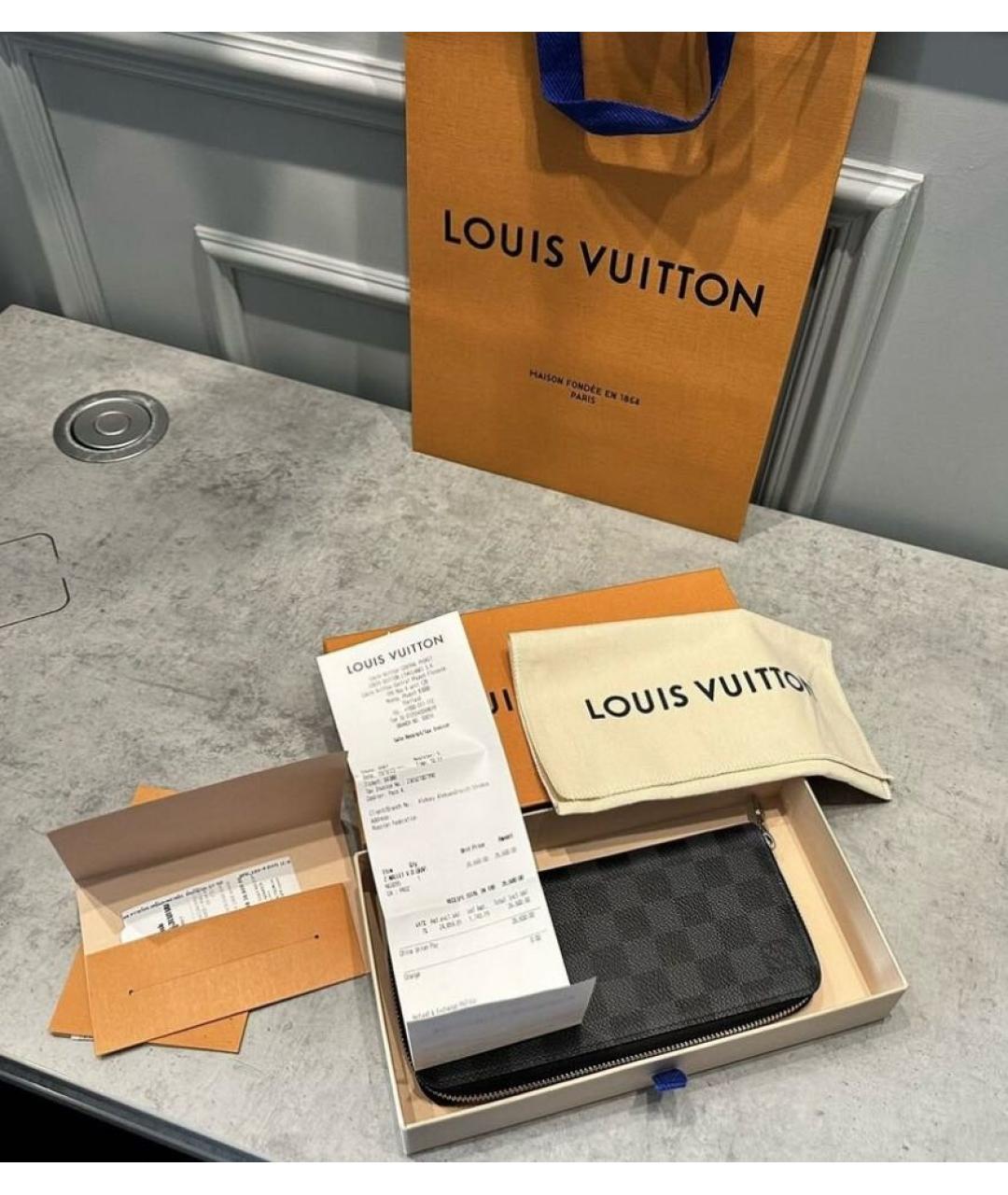 LOUIS VUITTON Черный кожаный кошелек, фото 2