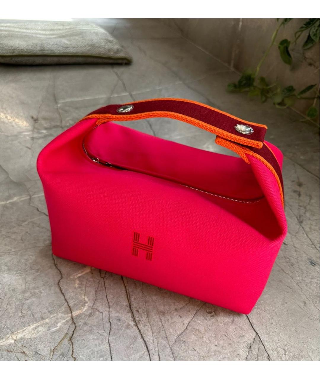 HERMES Розовая тканевая косметичка, фото 3