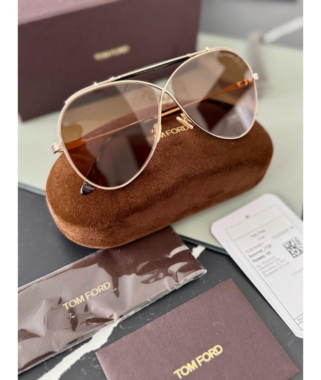 TOM FORD Золотые металлические солнцезащитные очки, фото 2