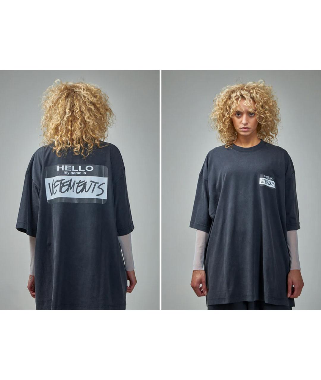 VETEMENTS Черная хлопковая футболка, фото 3