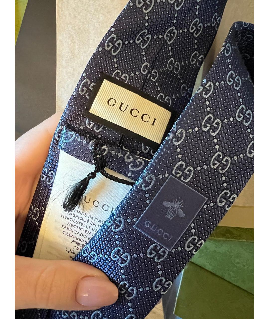 GUCCI Синий шелковый галстук, фото 3